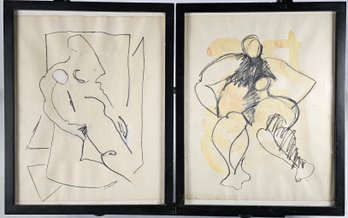 Pair Of Unsigned Nude Figural Drawings