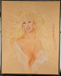 Signed Colored Pencil Or Pastel Drawing - Blonde Pinup