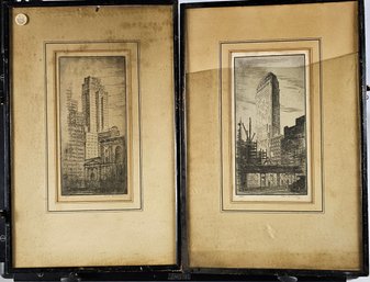 Pair Of Etchings Signed Paul Simonsens - Cityscapes