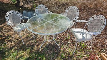 Iron Patio Set Glass Top Table 4 Chairs