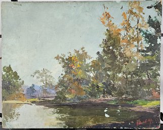 Signed Oil On Masonite Impressionist Style - Landscape