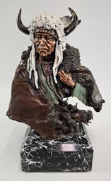 David Lemon 'Vacant Thunder' Indian Chief Solid Bronze Statue