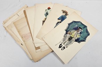 Group Of Studies, Drawings, Watercolors - Artist Unknown