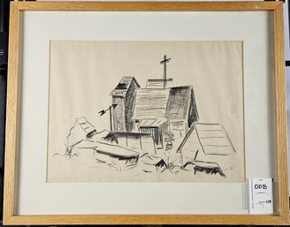 Signed Charcoal Drawing - Church