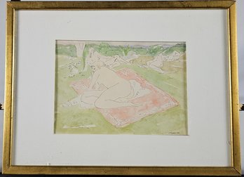 Signed Irvan Nahan Watercolor - Lounging Figures