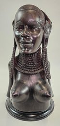 Vintage African Female Bust Statue Nicely Carved Solid Ebony