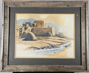 Signed Henson Watercolor - Taos Pueblo