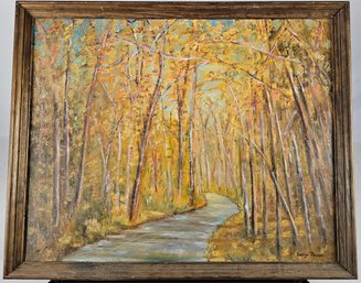 Signed Evelyn Purdum 1984 Oil On Canvas - Fall Country Road