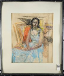 Rosemary Thibault Pastel On Paper - Female In Blue Dress