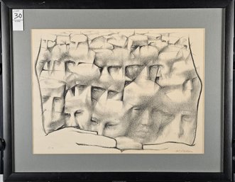 Signed John Ward McClellan 1953 Lithograph - Faces II