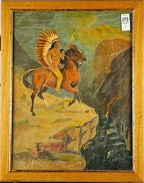 J.f Woods 1930 Oil On Laid Canvas - Native American On Horse