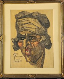 Signed Charcoal Cubist Style - Portrait