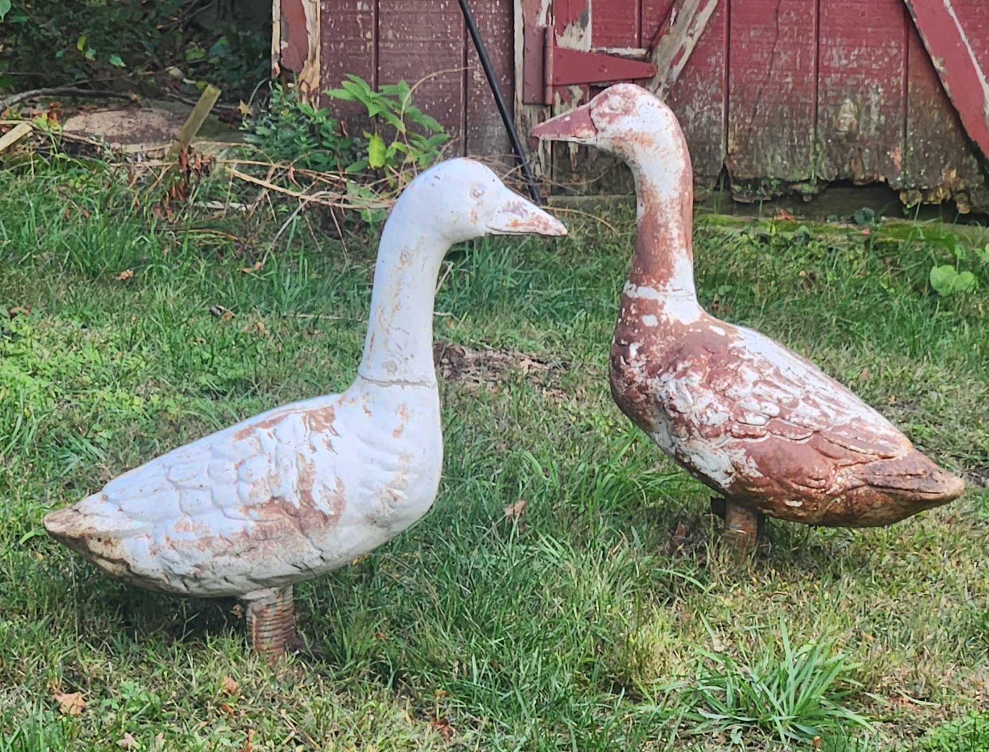 Pair Of Full Bodied Cast Iron Geese Lawn Decorations 16073 pair-of-full-bodied-cast-iron-geese-lawn-decorations-16073