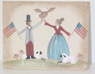 Two Signed Joyce Reed Folk Art Oil Paintings On Canvas