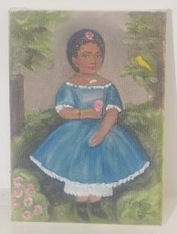 Folk Art Oil Painting On Canvas Of Young Girl Signex B.C.B