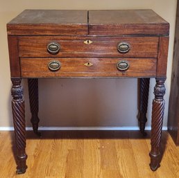 Unusual Sheraton Work Table With Folding Top