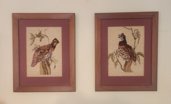 Two Framed Needlepoint Pictures Of Quail