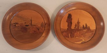 2 Round Scenic Inlaid Wall Plaques