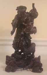 14 1/2' Chinese Wood Carving Of Mand And Dog