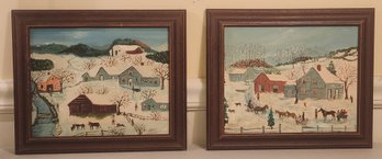 Two Folk Art Paintings On Canvas Signed Vance