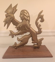 13' Mythical Brass Statue Of Creature With Stylized Lightning Bolts