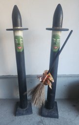 Pair Post People Folk Art Witches By Karen Manchester