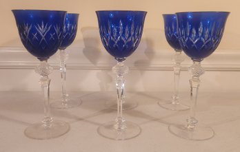 Set Up Six Tall Cut To Clear Wine Glasses