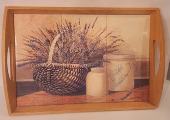 Wooden Serving Tray With Tile Inserts