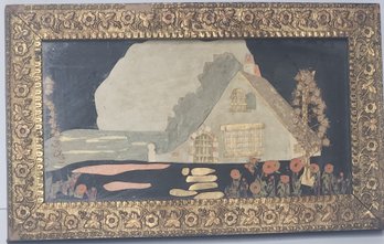 Victorian Framed Decoupage Picture Of Cottage