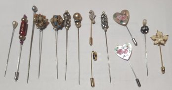 Assortment Of 14 Hat And Stick Pins