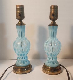 Pair Of Fenton Opalescent Coin Dot Lamps