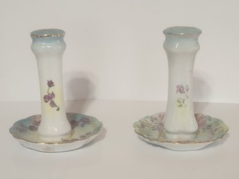 Two Two Floral Decorated Porcelain Hat And Holders