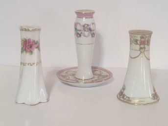 Three Floral Decorated Hatpin Holders