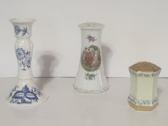 Decorated Hatpin  Holder Onion Pattern Candleholder.And Hampton Salt Shaker