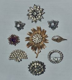 8 Piece Costume Jewelry Lot With Large Coro Flower Pin