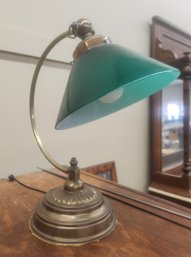 Brass Desk Lamp With Cased Glass Shade