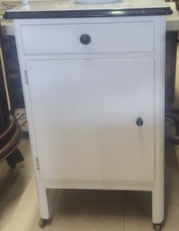 Factory White.Hoosier Cabinet Companion With Porcelain Enamel Top