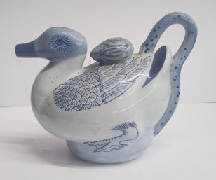 Chinese Blue And White Porcelain Duck Teapot