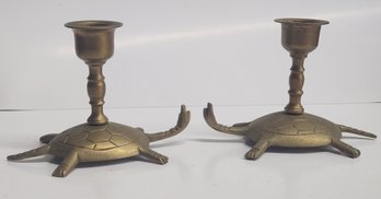 Vintage Chinese Brass Turtle Candle Holders