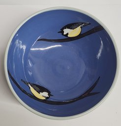 Chickadee Decorated Lacey Studio Pottery Bowl
