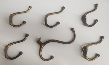 6 Antique Brass Hooks