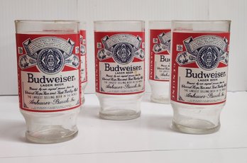 Five Vintage Double Sided Budwiese Beer Glasses