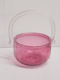 Hand Blown Cranberry Glass Basket With Applied Handle