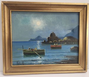 Oil Painting On Canvas Of Fishermen In The Moonlight By