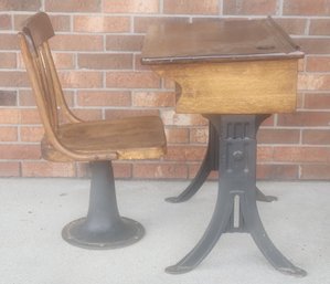 Antique Maple And Iron Student Desk