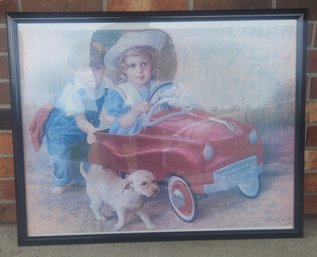 Framed Puzzle Of Children Playing With Pedal Car