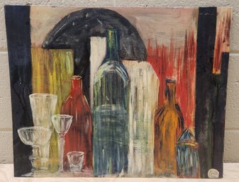 Still Life Painting Of  Antique Bottles And Stemware By Kris Reun