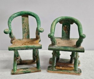 Chinese, Pottery Sancai Glazed Funerary Chairs