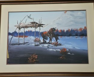 Large, 1977 Original Gouache By Bobby Hill 'white Buffalo' - Native American Original - Signed