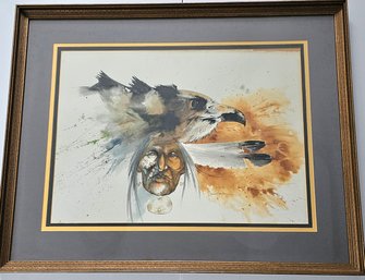 Large, Original Watercolor By Bert D. Seabourn (1931-2022) 'war Eagle'